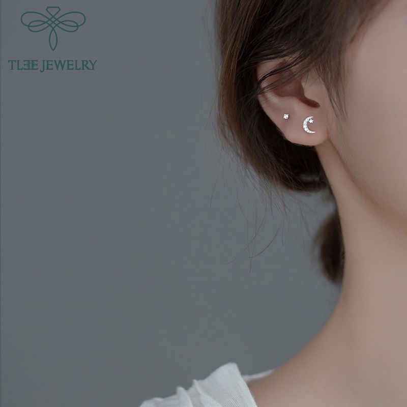 Khuyên tai bạc nữ TLEE Galaxy mini nạm đá xinh xắn TleeJewelry B0157