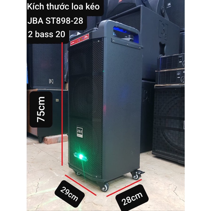 Loa kéo Karaoke Bluetooth JBA ST898-28: 2 Bass 20, Công Suất lớn 300W, Có 02 Micro kim loại cao cấp, Có đèn LED cảm ứng