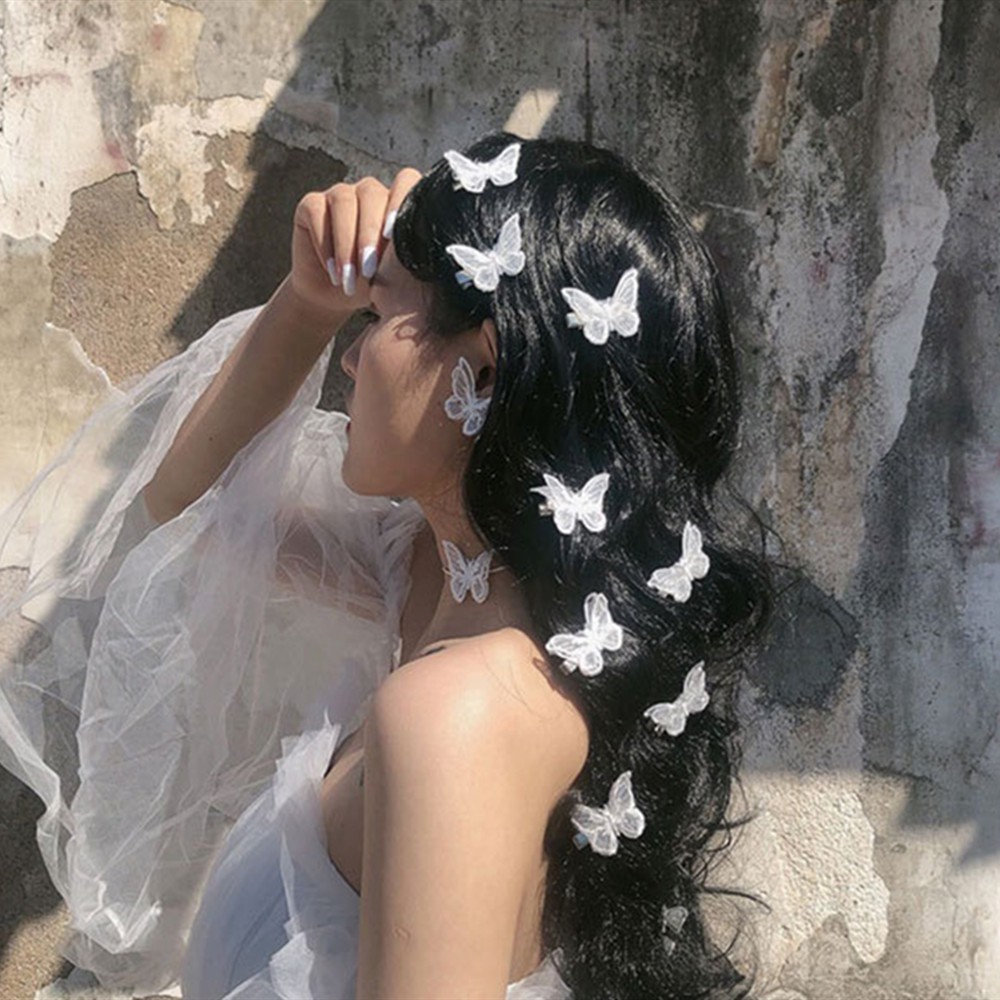 (Hàng Mới Về) Kẹp Tóc Ren Hình Bướm Nhiều Màu Sắc Thời Trang Cho Nữ