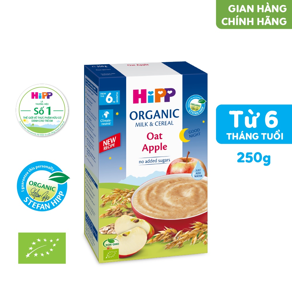 Bột ăn dặm dinh dưỡng Sữa, Chúc ngủ ngon Yến mạch, Táo tây HiPP Organic 250g