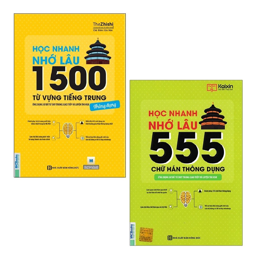 Sách - Combo Học Nhanh Nhớ Lâu: 1500 Từ Vựng Tiếng Trung + 555 Chữ Hán Thông Dụng (2 cuốn)