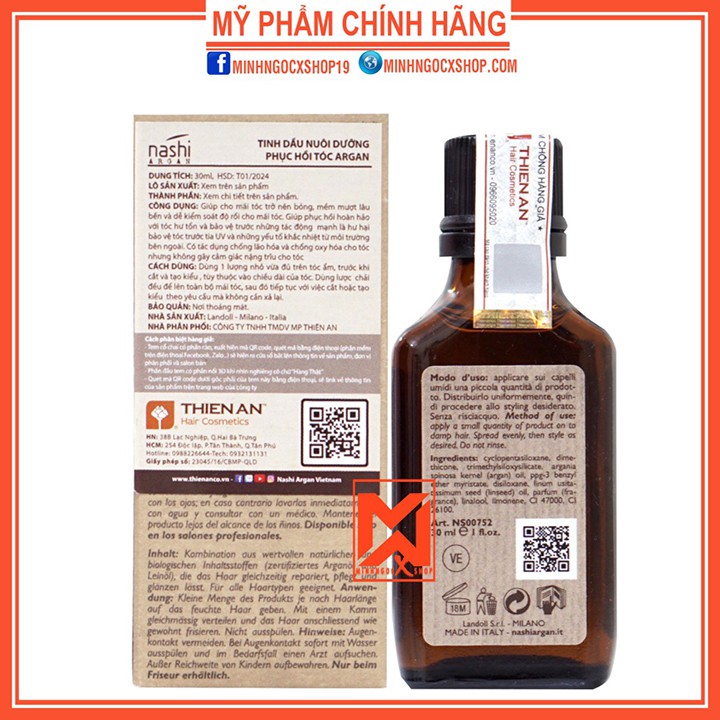 NASHI DẦU DƯỠNG TÓC NASHI ARGAN OIL 30 - 100ML CHÍNH HÃNG