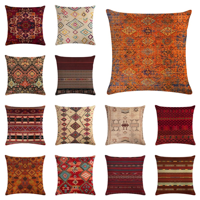 Vỏ Gối 45*45cm Họa Tiết Moroccan Ven-Rốc Bằng Vải Lanh Trang Trí Nội Thất