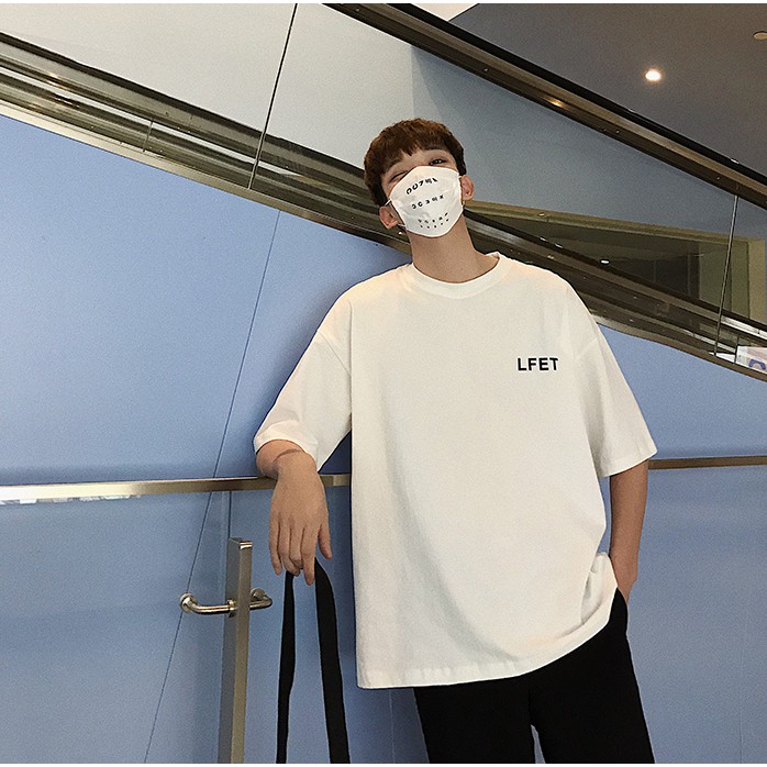 Áo thun nam nữ unisex tay lỡ LFET form rộng màu trắng đen basic, chất cotton 100%