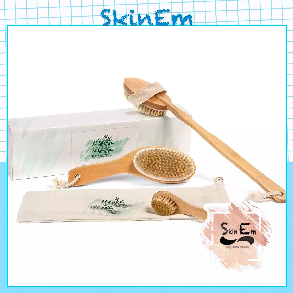 Combo 3 chiếc bàn chải cọ da khô SkinEm (cọ Face+Body ngắn + body dài )