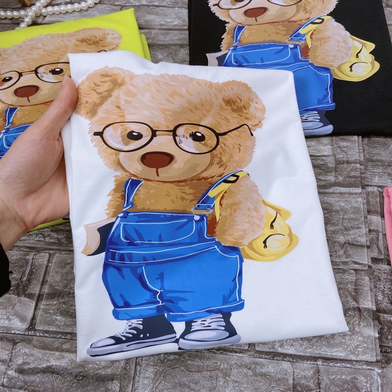 Áo phông gấu dáng thụng rộng tay lỡ