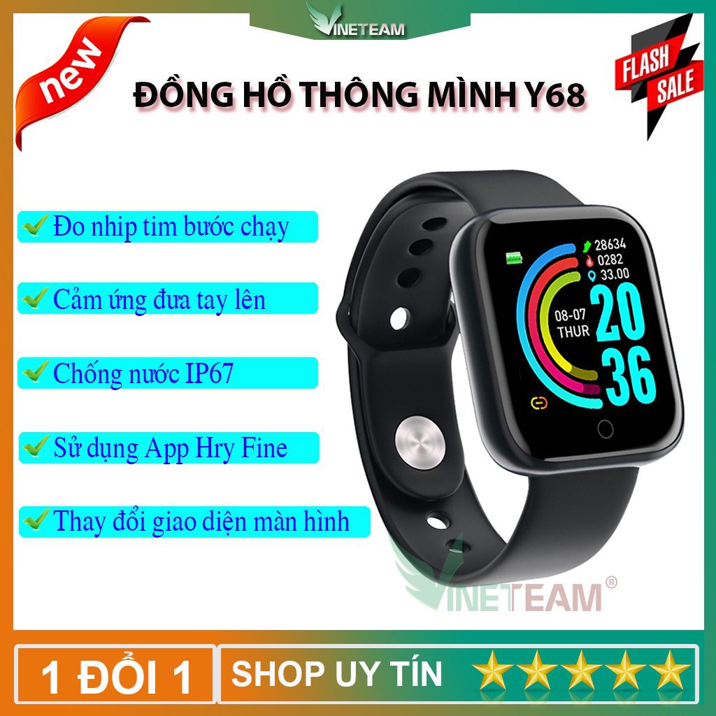 Thay được hình nền Đồng Hồ Thông Minh Smart Watch D20 Bản nâng cấp Y68 Kết Nối Bluetooth, Chống nước IP67 -dc4544