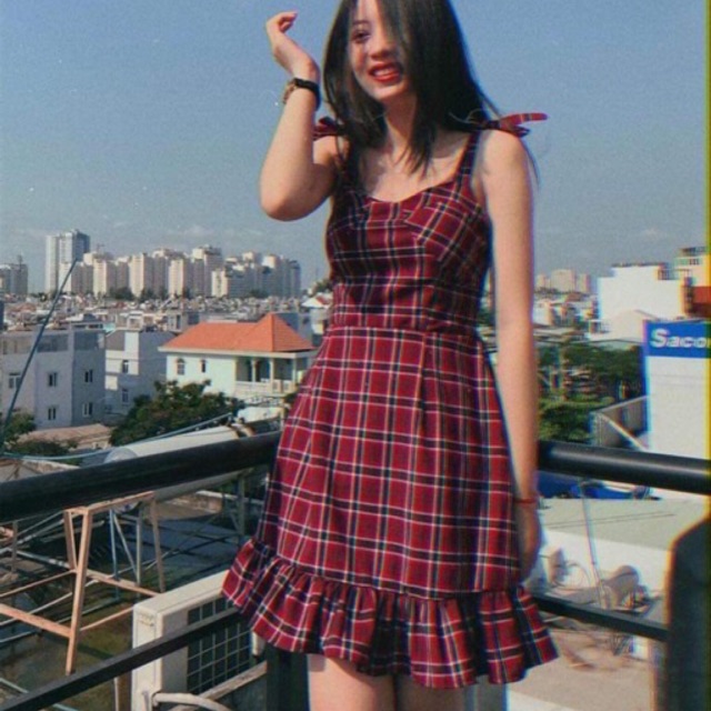 [Mã SKAMSALEP6 giảm 10% tối đa 100K đơn 150K] ĐẦM CARO CUP NGỰC ĐỎ NHÚN THÂN DÂY ĐIỀU CHỈNH DỄ MẶC( KÈM ẢNH THẬT)