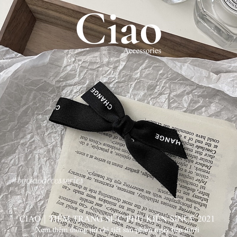 [HOẢ TỐC 1H] Kẹp tóc/ Phụ kiện tóc vải tweed đính charm mã gam đen 22 sang trọng Ciao accessories