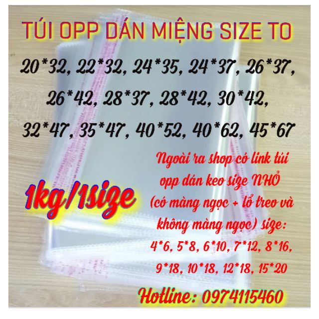 1KG túi opp dán miệng size to đựng quần áo (túi bóng kiếng dán miệng)