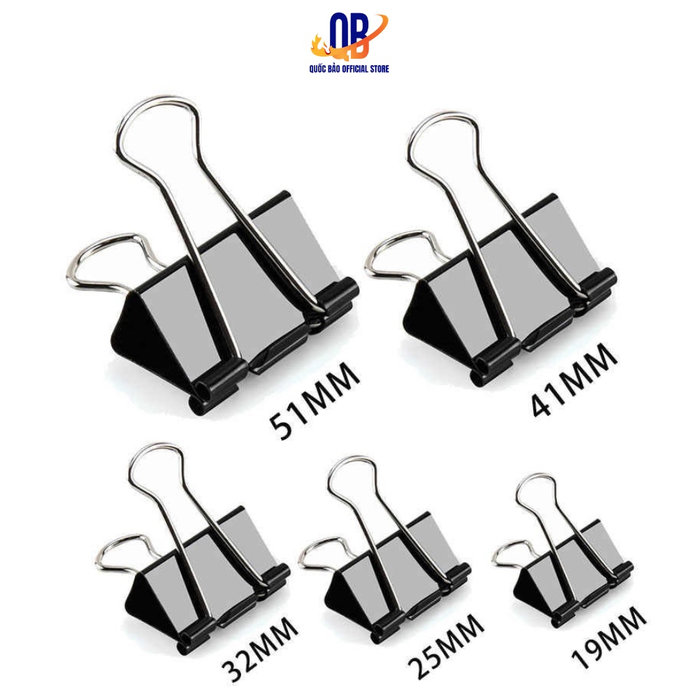 Kẹp tài liệu đen 1 hộp (12cái), Kẹp bướm 15mm 19mm 25mm 32mm 41mm 51mm