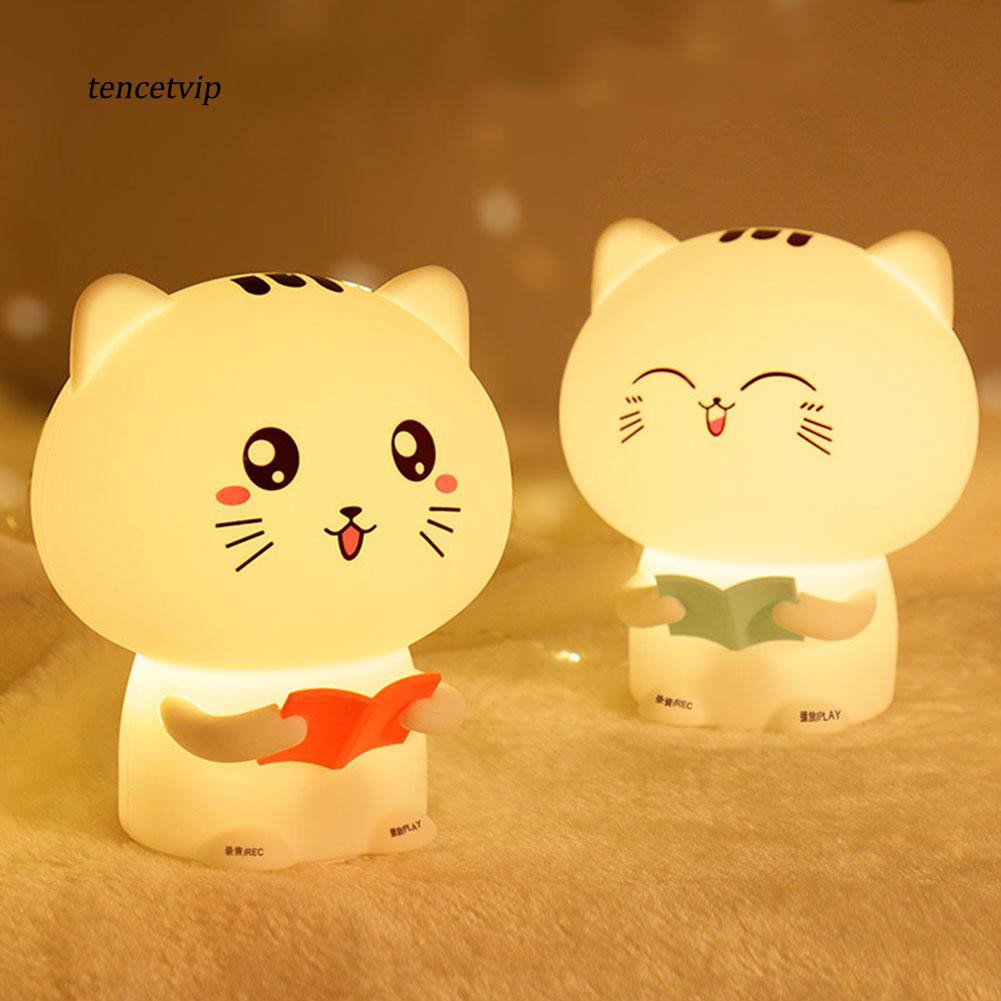 Đèn ngủ vỏ silicon hình mèo dễ thương có cổng sạc USB