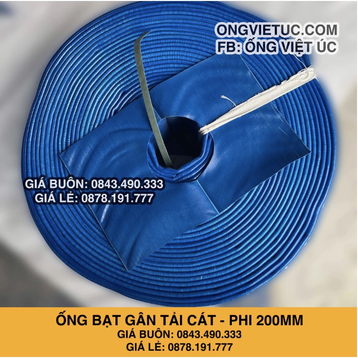 Ống bạt gân bơm tải cát Việt Úc Phi 200mm - Cuộn 30m - bạt cốt dù - màu xanh lam - hàng chính hãng AHT
