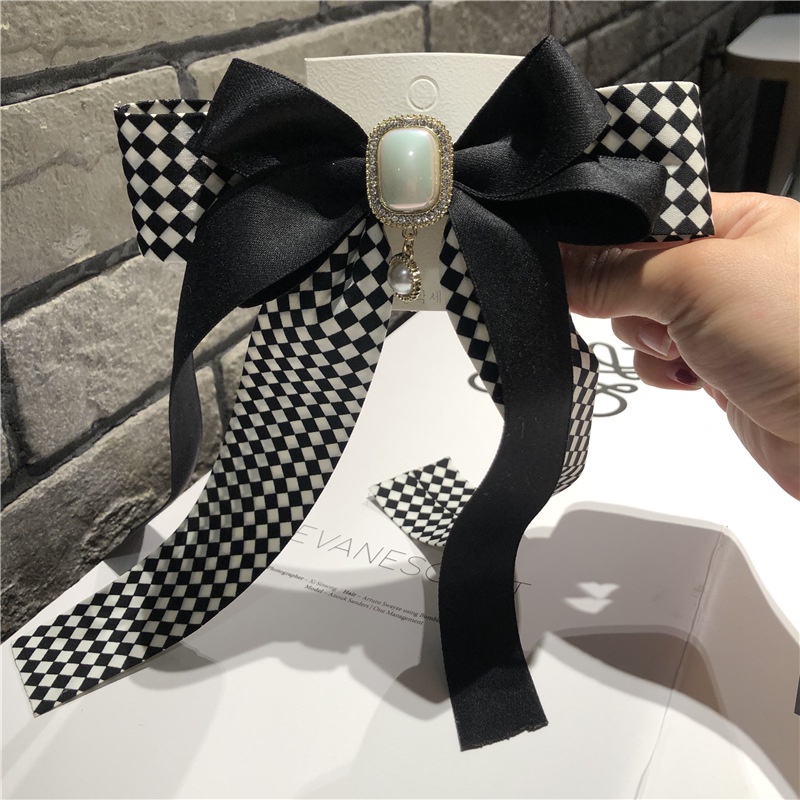 Kẹp Tóc Nơ Lớn Nhiều Lớp Họa Tiết Kẻ Ô 3D Thời Trang