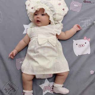 Đầm công chúa cotton hữu cơ bé gái (không mũ) cao cấp xuất khẩu mặc mùa hè