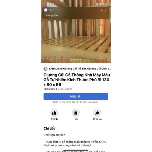 Cũi Gỗ Thông Kidsun 103x80x96