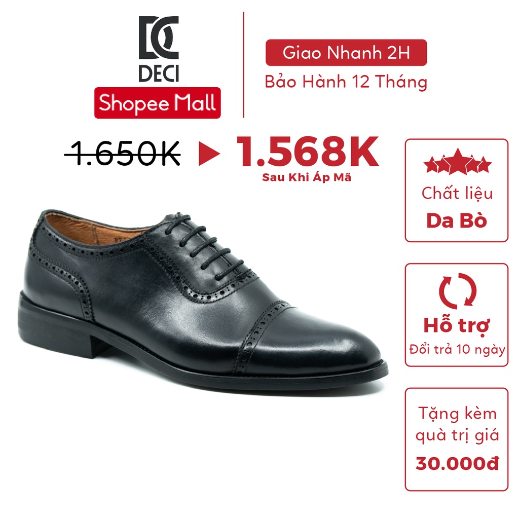 [Mã LT200 giảm 200K đơn 699K] Giày tây công sở DECI màu patina da bò cao cấp dòng Semi-brogue Cap Toe BROGUE 20