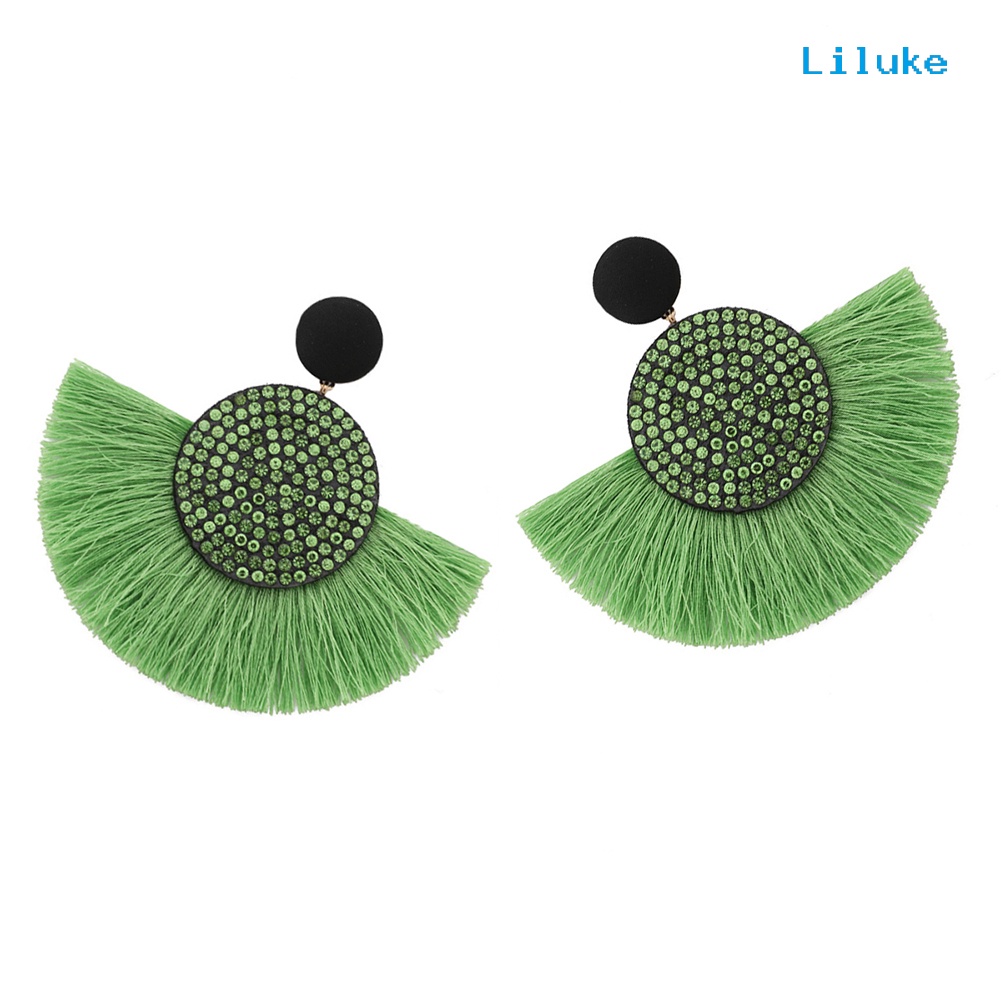 Đôi Khuyên Tai HìNh QuạT PhốI Tua Rua ĐíNh Kim Cương Giả ThờI Trang Cho Nữ