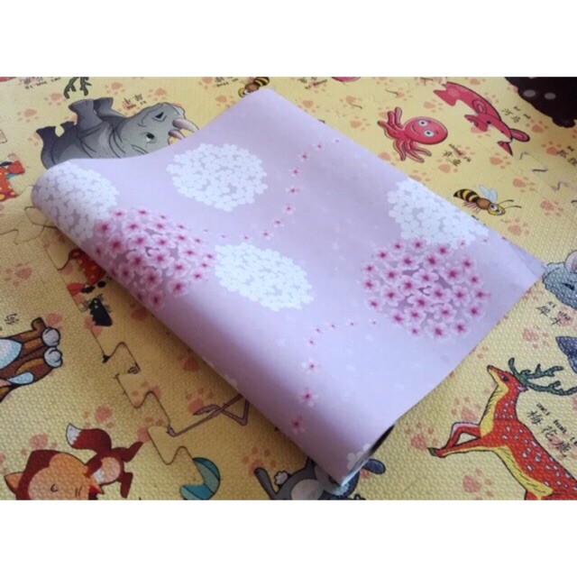 giấy dán tường decal hình mẫu giấy cẩm tú cầu màu hồng tím đẹp 10m 45cm có keo