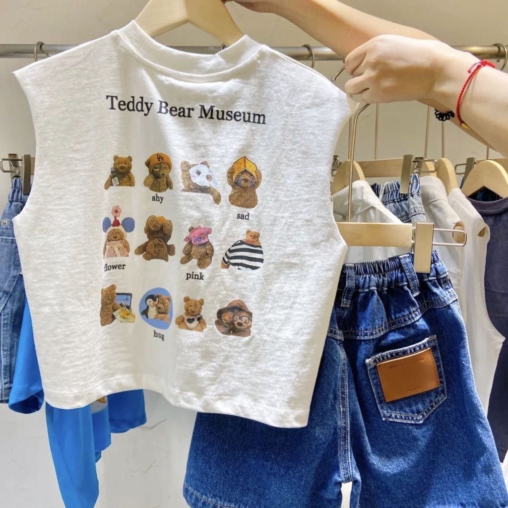 Bộ Đồ Hai Mảnh Áo Sát Nách In Chữ Và Hoạt Hình Màu Trắng Thoải Mái Dễ Phối Đồ Thời Trang Cho Bé Trai Và Gái