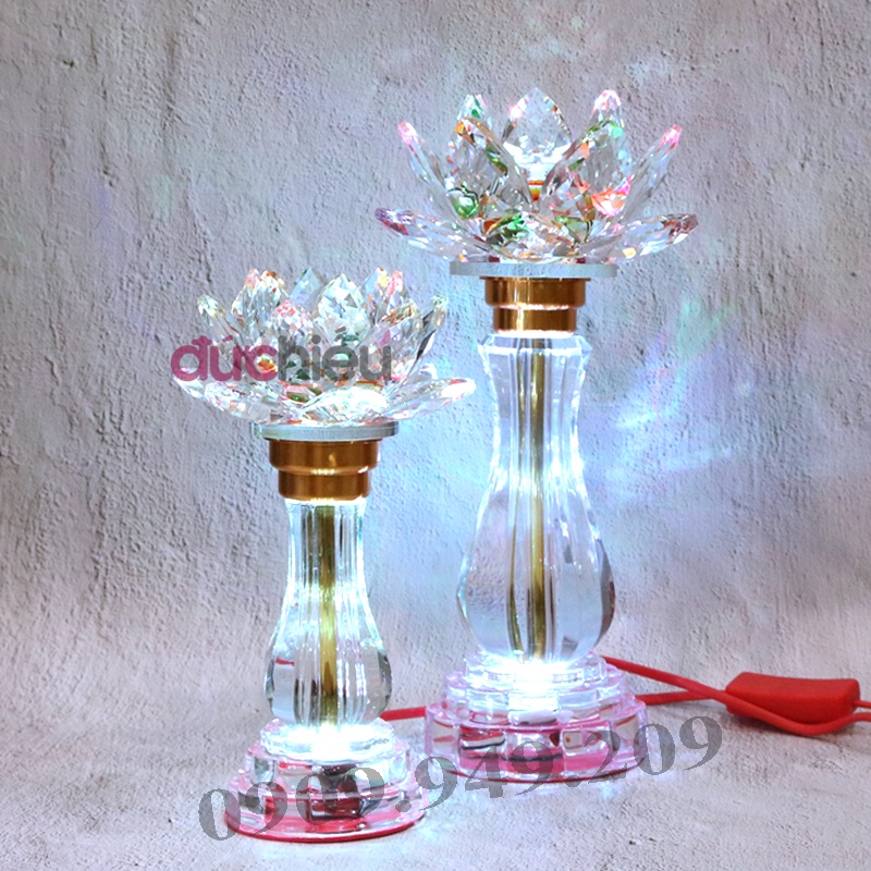 Đèn bình hoa sen pha lê để bàn thờ cao cấp nguyên khối loại to – Đức Hiếu Shop
