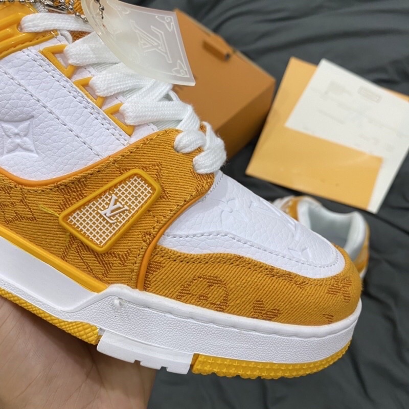 GIÀY LV TRAINER SNEAKER WHITE YELLOW TRẮNG VÀNG DA THẬT SC