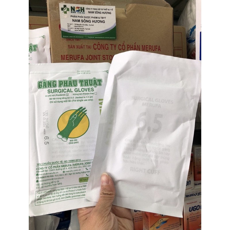 ❤️  Găng tay y tế phẫu thuật tiệt trùng merufa 6.5 7.0 7.5, găng tay y tế phẫu thuật vô trùng MERUFA 6.5 7.0