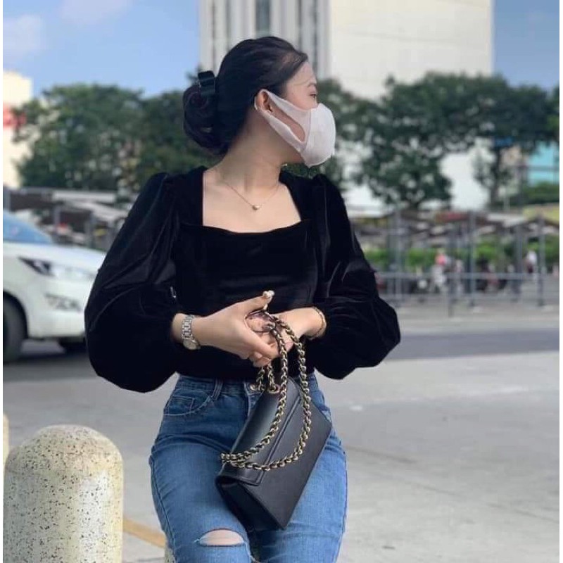 Siêu Phẩm Bigsize - Áo Nhung Cổ Vuông Tay Phồng