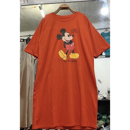 Đầm Vintage 3 Màu Đen Cam Trắng . Váy Xuông Tay Lỡ In Hình Micky Form Rộng Cá Tính Ulzzang