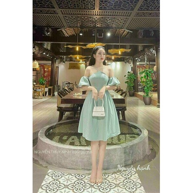 Đầm cổ yếm hở lưng, đầm cúp ngực dáng dài đi tiệc phong cách sexy quyến rủ, chất vải kate cao cấp mềm, mịn