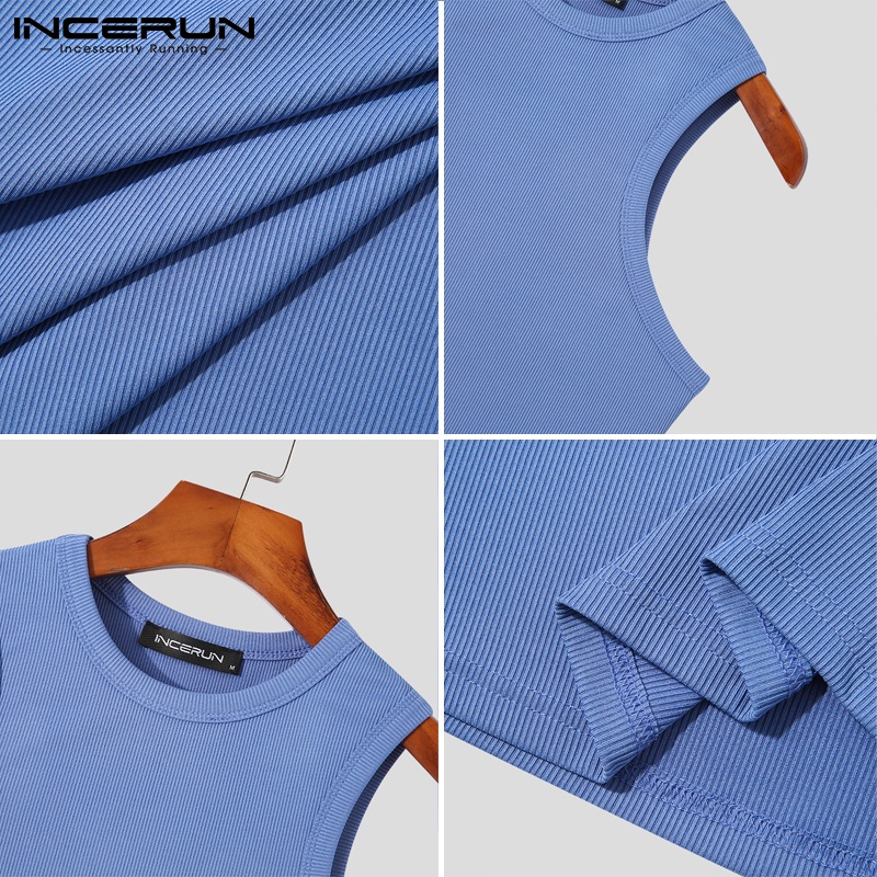 Áo thun INCERUN không tay màu trơn 3 màu tùy chọn thoải mái cho nam