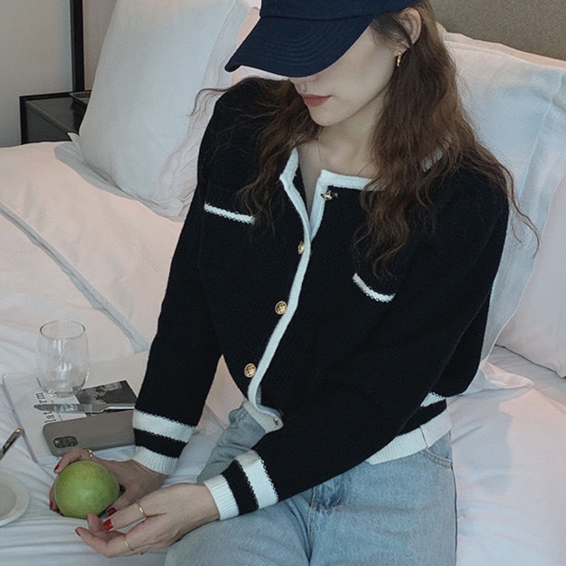 Áo Khoác Len Tay Dài Màu Sắc Tương Phản Phong Cách Hàn Quốc Dành Cho Nữ