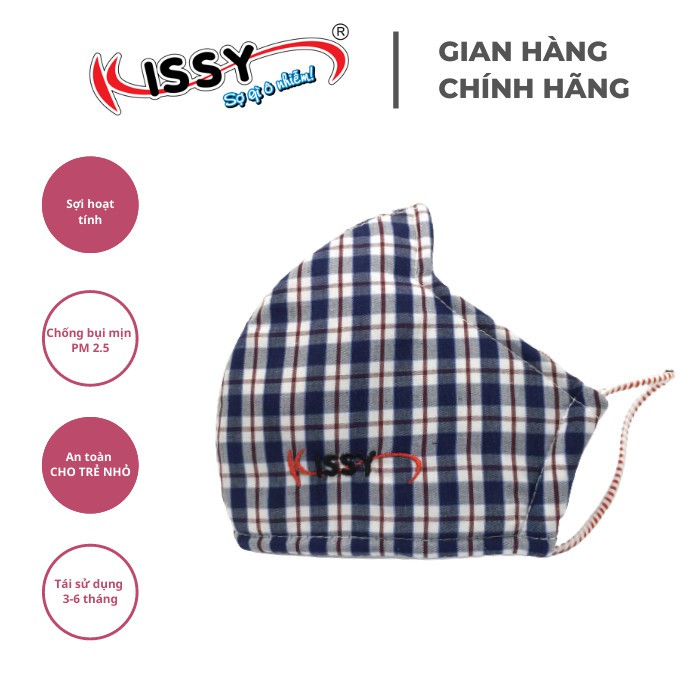 Khẩu trang vải 3 lớp Kissy người lớn size M họa tiết kẻ sọc cá tính, chống nắng và chống bụi mịn hiệu quả