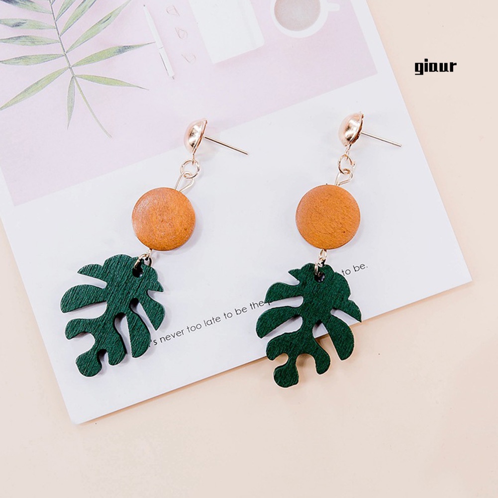 Bông Tai Xỏ Lỗ Hình Chiếc Lá Bằng Gỗ Phong Cách Bohemian Dành Cho Nữ