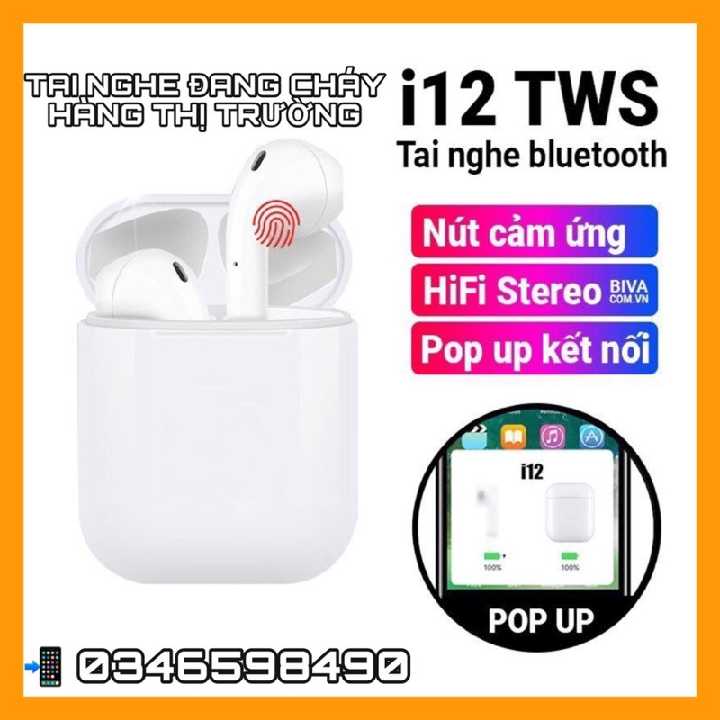 [RẼ VÔ ĐỊCH] Tai nghe i12 Bluetooth Android và Iphone chất lượng có vỏ ốp tai nghe airpods pro BFU STORE