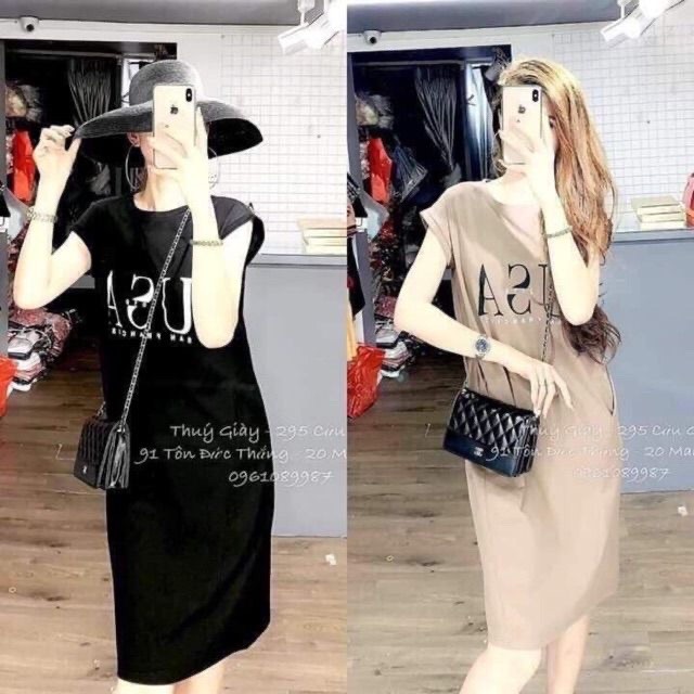 Váy suông có size cánh dơi túi eo form rộng dáng dài