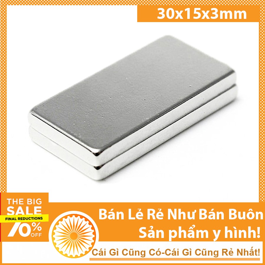 Nam châm trắng chữ nhật kích thước 30x15x3mm siêu từ tính mạnh mẽ