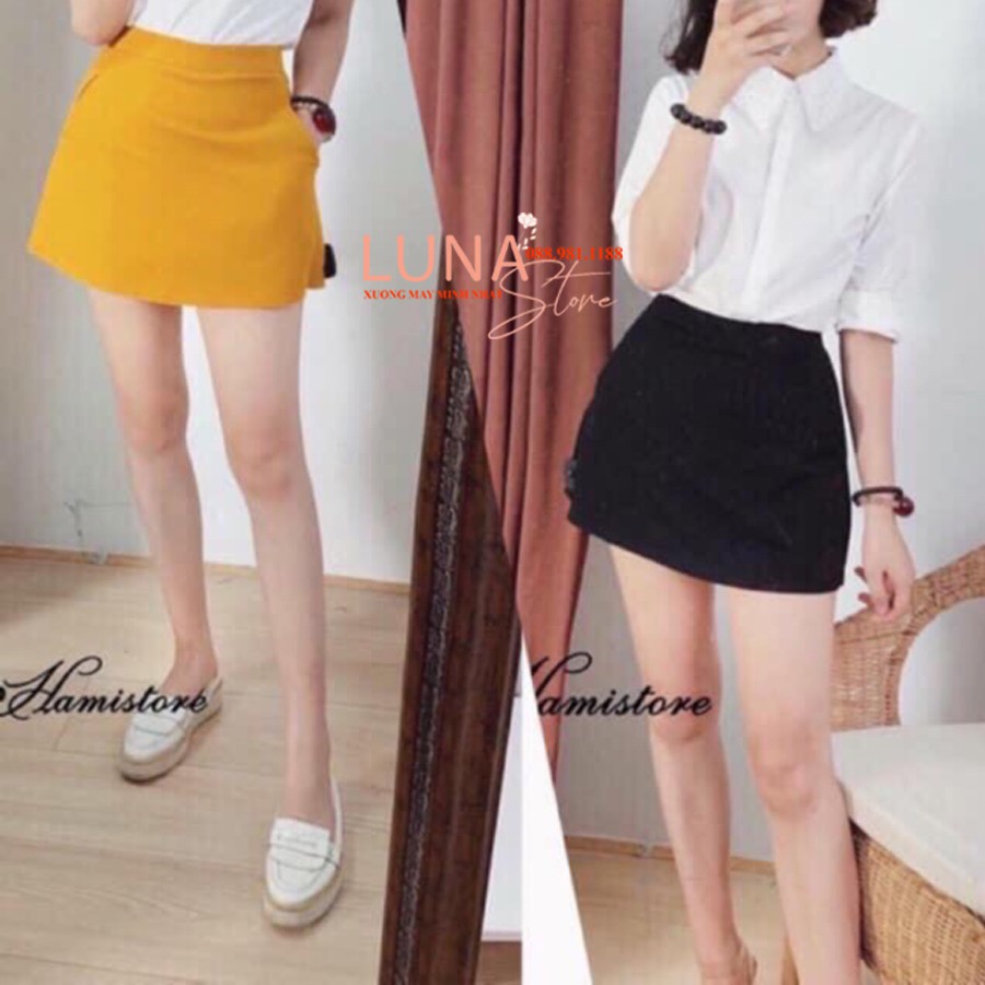 Quần giả váy công sở chữa A ngắn vải màu Đen cạp lưng cao - Kiểu dáng chân váy chữ A ngắn cá tính - Mặc đi làm công sở | BigBuy360 - bigbuy360.vn
