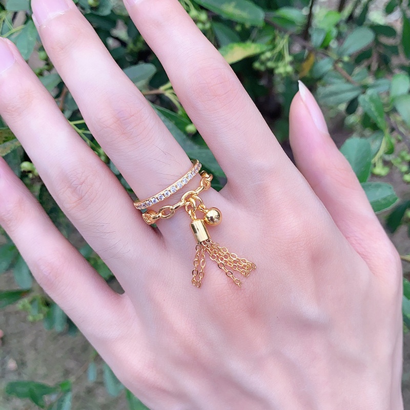 Nhẫn Dạng Hở Phối Dây Xích Đính Đá Zircon Có Thể Điều Chỉnh Cho Nữ