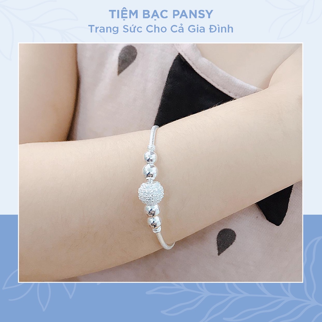 Lắc bạc ta cho bé PANSY dây tròn mix bi cầu đá, vòng bạc trẻ em S990 đeo tay chân đều được