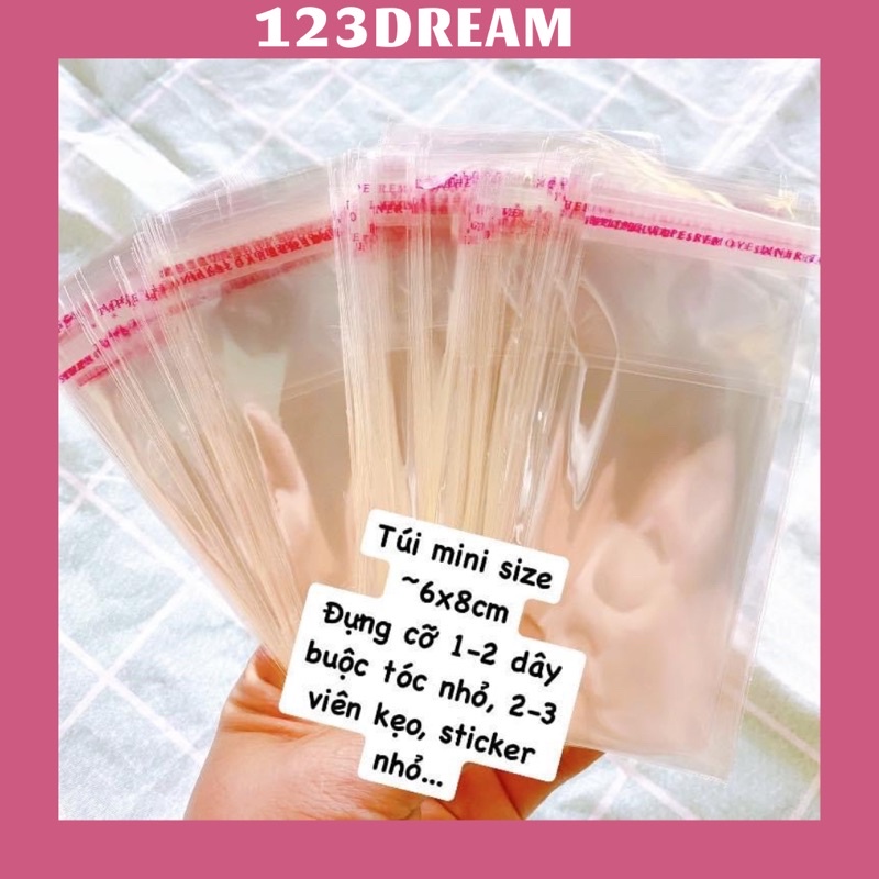 Lẻ 100gram Túi bóng/ túi dán miệng l đựng kẹo, sticker, cột tóc - size 7x12cm