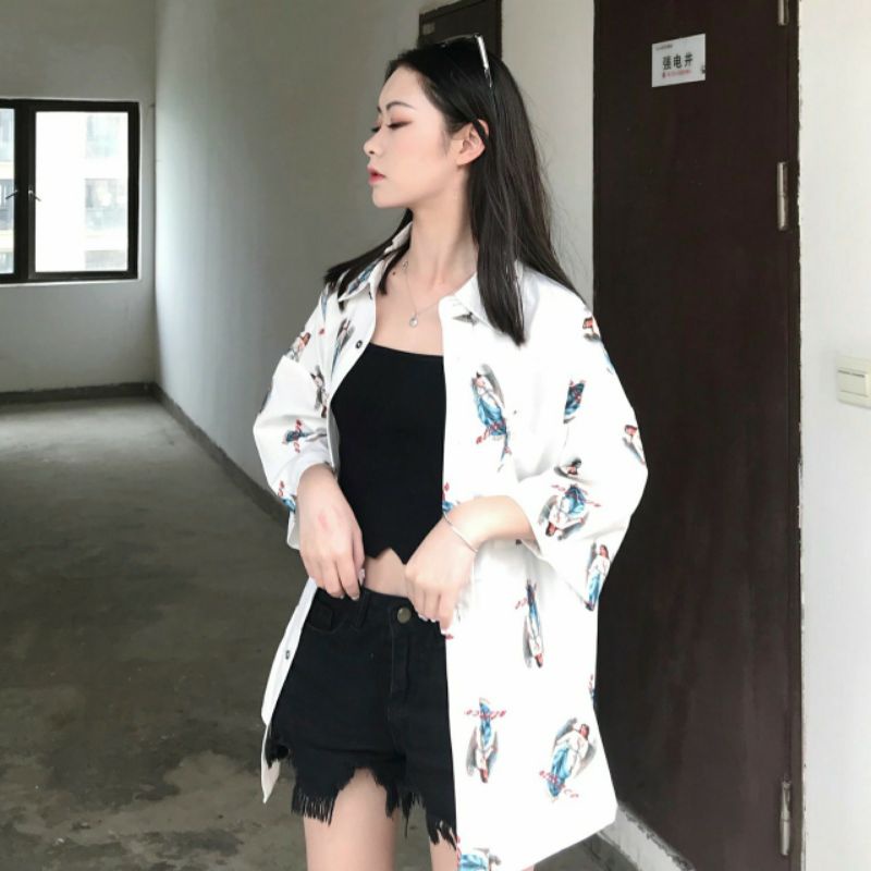 Áo Sơ Mi Tay Ngắn Unisex Cổ Bẻ Phong Cách Hàn Quốc Freesize