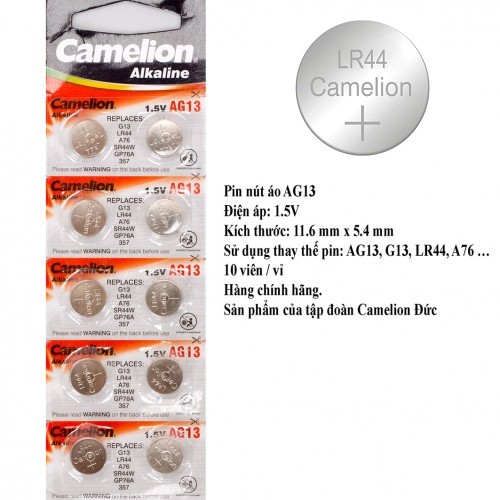 Pin nút áo Camelion AG13 Alkaline (vỉ 10 viên)