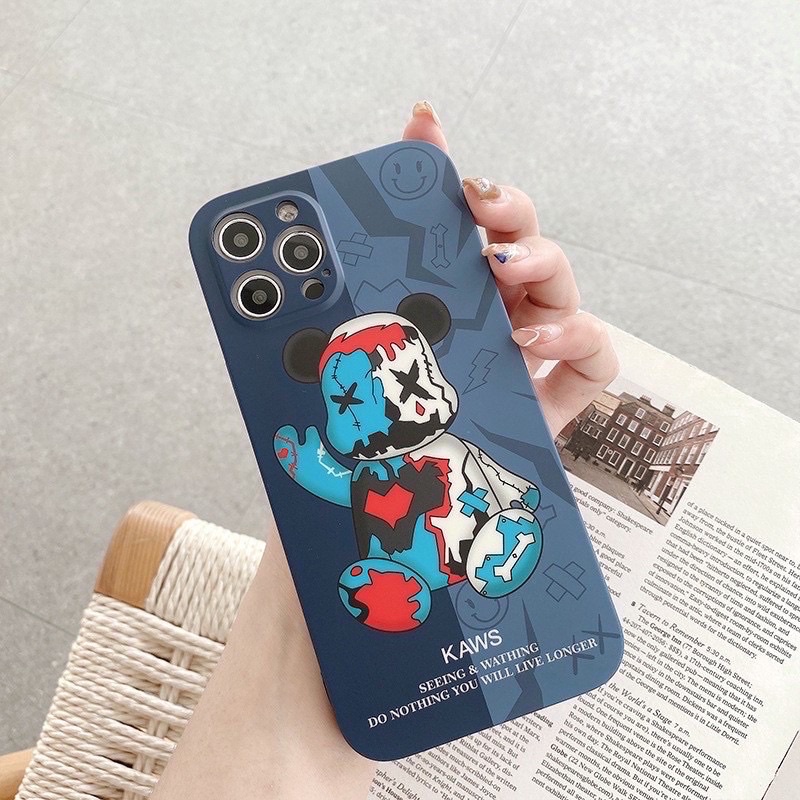 Ốp lưng Silicon hoạ tiết gấu rằn ri viền vuông cho iPhone 6 đến 12 pro max | BigBuy360 - bigbuy360.vn