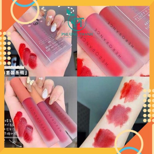 Sét 3 Cây Son Kem HEROANGE Fluffy Lip Glaze Siêu Lì , Siêu Xinh [Chuẩn Nội Địa] | BigBuy360 - bigbuy360.vn