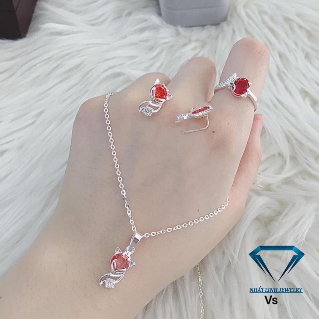 Bộ trang sức hồ ly bạc ta 3 món gắn đá đủ màu may mắn tình duyên - Kho sỉ bạc Nhất Linh