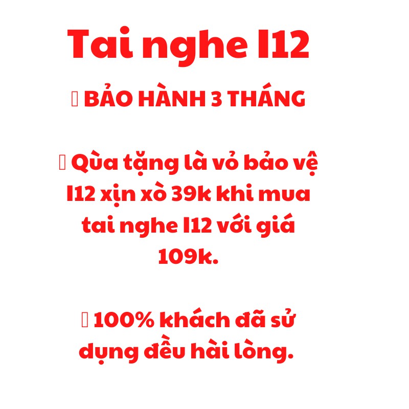 Tai nghe bluetooth không dây TWS inpods i12 có vỏ bảo vệ cho ios và android chất lượng âm thanh trung thực cao