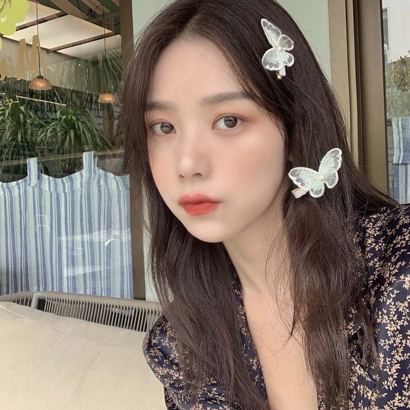 Kẹp Tóc Hình Bướm Trong Suốt Đính Ngọc Trai Phong Cách Hàn Quốc