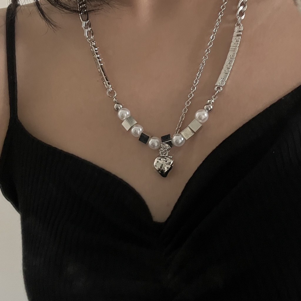 Vòng cổ Mặt Vuông Bằng Thép Titan Đính Ngọc Trai Phong Cách Hip Hop