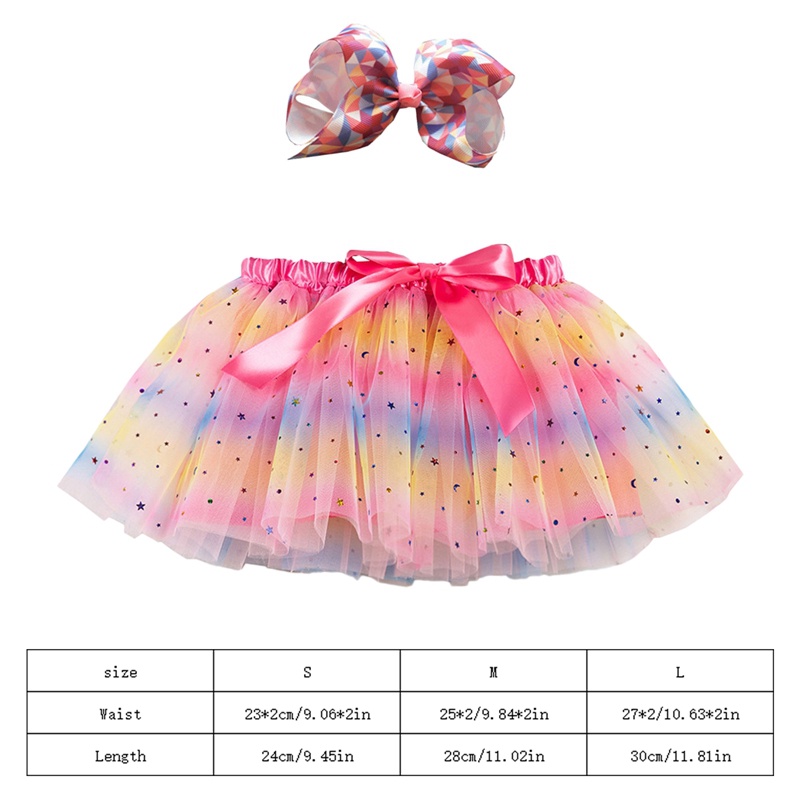 Chân Váy Xòe Tutu Nhiều Lớp Màu Cầu Vồng Thắt Nơ Cho Bé Gái